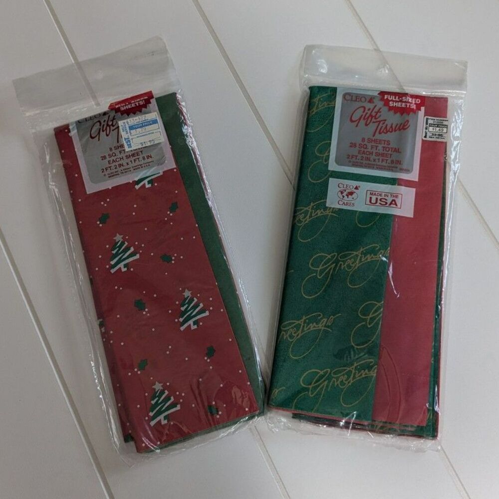 Vtg Cleo Holiday Gift Tissue Paper - 2 Sealed Packs - 8 Sheets in ea.